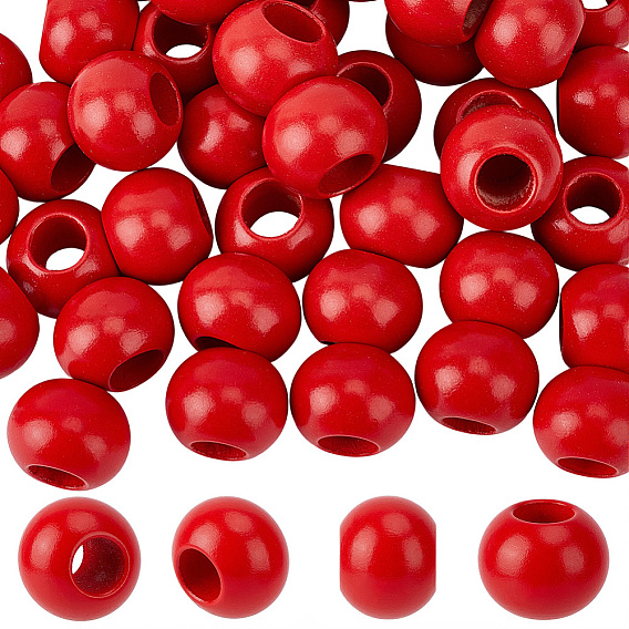 50Pcs Spray Painted Wood European Beads, Round, Large Hole Beads