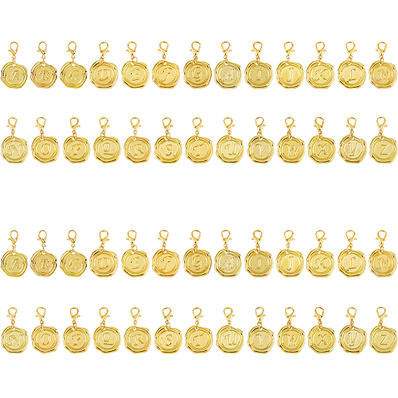 52 шт. 26 стили подвески из сплава украшения, Сплав с застежками когтя омара, плоские круглые с письмом ~ г