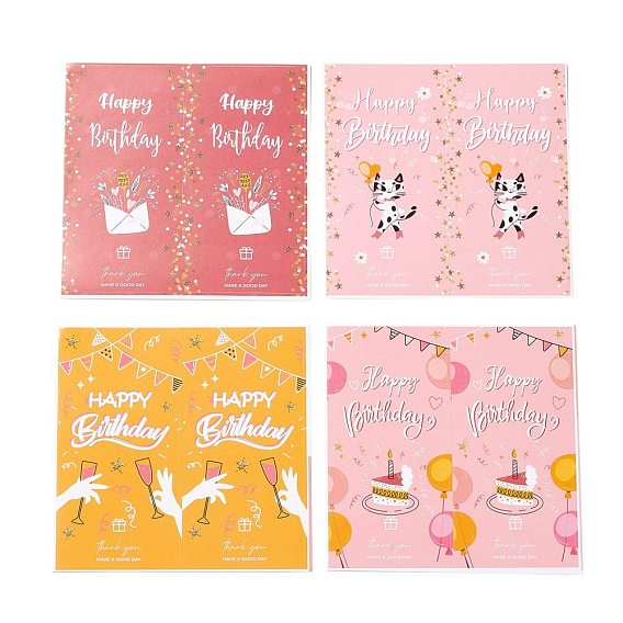 Rectangle Happy Birthday Theme Paper Stickers, Self Adhesive Sticker Labels, for Envelopes, Bubble Mailers and Bags