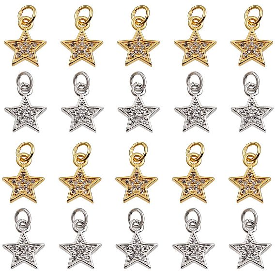 20подвески из латуни с микропаве из кубического циркония, звезда, прозрачные