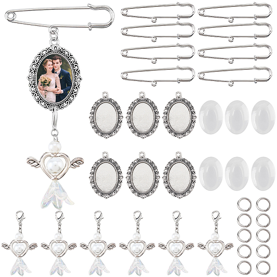 DIY Jewelry Making Kit, Including Iron Brooch Findings, Glass Cabochons, Alloy Pendant Cabochon Settings, Acrylic & Glass Angel Pendant Decorations, 304 Stainless Steel Jump Rings