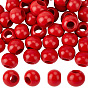 50Pcs Spray Painted Wood European Beads, Round, Large Hole Beads