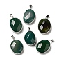 Natural Agate Dyed Pendants, Brass Oval Faceted Charms, Platinum