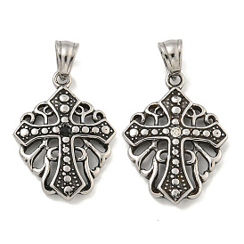 316 Surgical Stainless Steel Pendants, with Rhinestone, Cross Charm, Religion