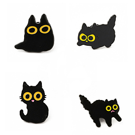 Cat Theme Enamel Pin, Electrophoresis Black Alloy Brooch for Backpack Clothes