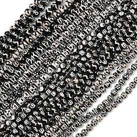 Тибетского стиля DZI бисер нитей, природных бисера агат, круглые, чёрные, окрашенная и подогревом