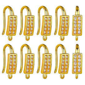 10 пары латунных крючков для сережек с микропаве и прозрачным фианитом, провод уха, с горизонтальными петлями, прямоугольные