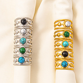 Регулируемые 304 манжеты из нержавеющей стали с открытыми кольцами для женщин, круглые, золотой / нержавеющая сталь цвета