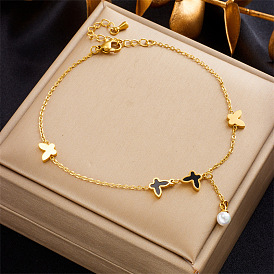 Chic Pearl Chain Tassel Butterfly Anklet with Beachy Metal Titanium Steel - Fashionable and Minimalist!