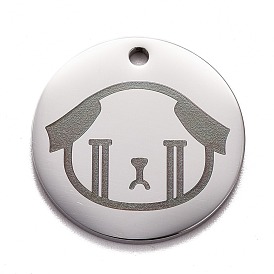 Pendentifs en acier inoxydable, polissage manuel, plat rond avec un chien
