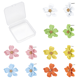 12Pcs 6 Colors Spray Painted Eco-Friendly Iron Stud Earring Findings, with Loops and Raw(Unplated) Pins, Flower, Cadmium Free & Nickel Free & Lead Free