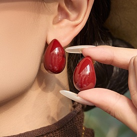 Brass Enamel Stud Earrings, Teardrop