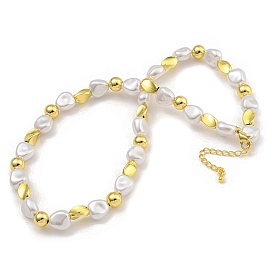 Rack Plating Brass & ABS Plastic Pearl Beads Beaded Necklaces for Women, Cadmium Free & Lead Free, Long-Lasting Plated