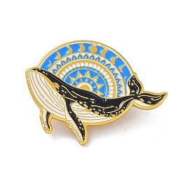 Whale with Sun Enamel Pin, Ocean Animal Alloy Enamel Brooch for Backpacks Clothes, Golden