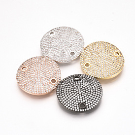 Brass Micro Pave Cubic Zirconia Links, Flat Round