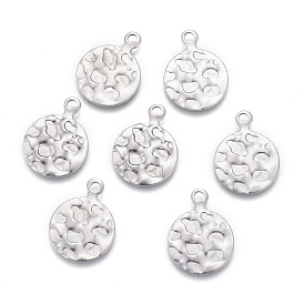 304 Stainless Steel Charms, Laser Cut, Textured, Flat Round