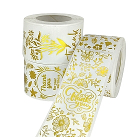 Rectangle Gold Stamping Paper Thank You Gift Sticker Roll Tape, for Gift Decoration