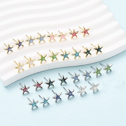 Серьги-гвоздики с морскими звездами из латуни и эмали, с ракушками и булавками из стерлингового серебра, долговечный, без кадмия, без никеля и без свинца