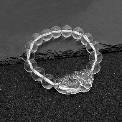 Pi Xiu Natural Quartz Crystal Beaded Stretch Bracelets for Women