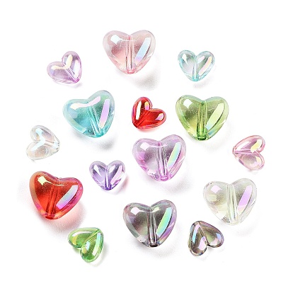 Прозрачные акриловые бусины, с покрытием AB цвета, сердце