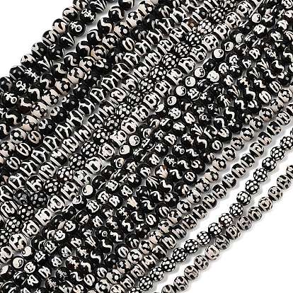 Тибетского стиля DZI бисер нитей, природных бисера агат, круглые, чёрные, окрашенная и подогревом