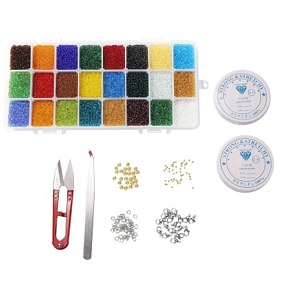DIY Stretch Jewelry Sets Kits, include Glass Seed Beads, Stainless Steel Needles & Scissors & Beading Tweezers & Lobster Claw Clasps, Alloy & Iron Spacer Beads