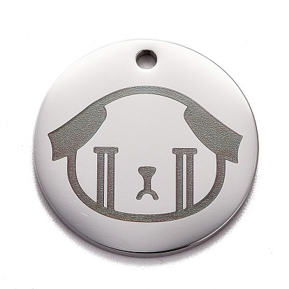 Pendentifs en acier inoxydable, polissage manuel, plat rond avec un chien