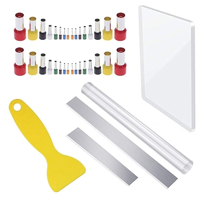 Stainless Steel & Plastic Clay Craft Tool Kits, including Hole Punches, Scraper, Press Board, Roller Pin