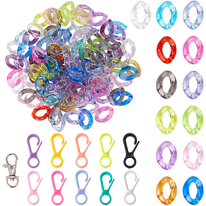 DIY Jewelry Sets Making Kits, including Transparent Acrylic Linking Rings, Plastic Lobster CLaw Clasps, Alloy Swivel Lobster Claw Clasps