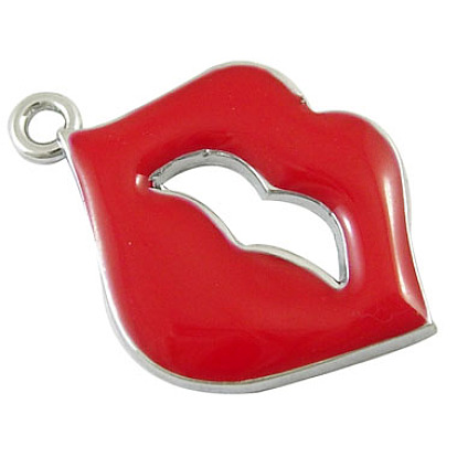 Alloy Enamel Pendants, Cadmium Free & Lead Free, Lip, Platinum