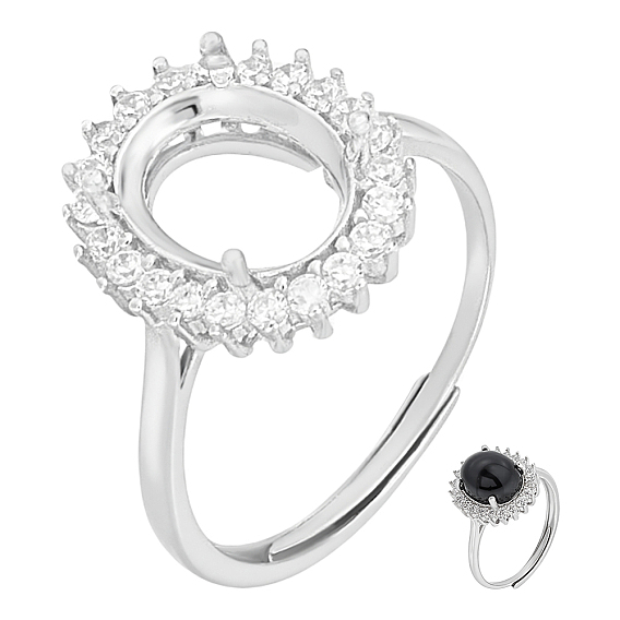 1регулируемое 925 кольцо из стерлингового серебра со стразами, 4 настройки зубчатого кольца, овальные, 1 с тканью для полировки ПК