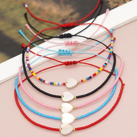 Плетеные браслеты из стеклянных бусин в богемном стиле, натуральные украшения из ракушек для женщин, сердце