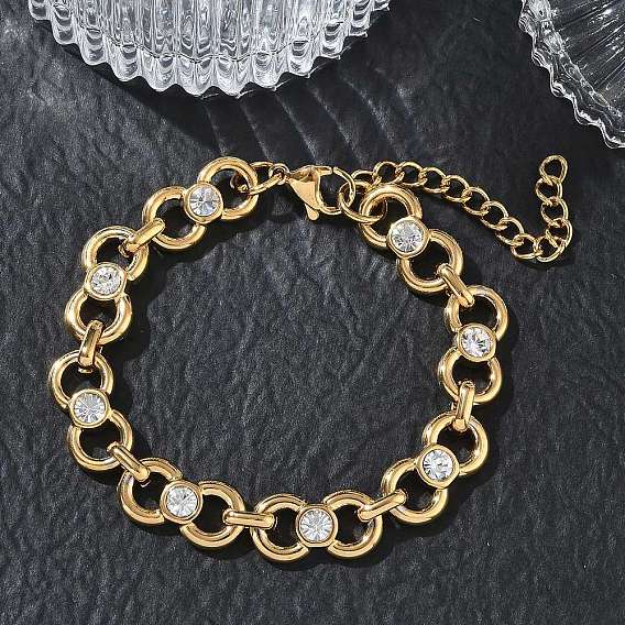 9.5MM 304 Stainless Steel Crystal Rhinestone Bowknot Link Chain Bracelets, Ion Plating(IP)