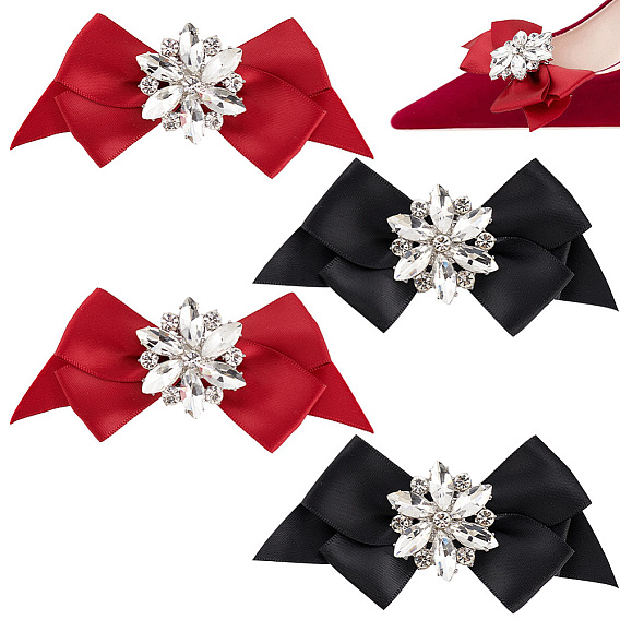 2 пары 2 цветные банты полиэстер украшения для обуви, съемные пряжки для обуви, с железом, сплавом и стеклом