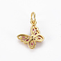 Brass Cubic Zirconia Charms, with Glass and Jump Ring, Real 16K Gold Plated, Butterfly, Nickel Free