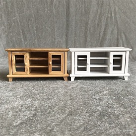 1:12 Dollhouse DIY Miniature Furniture Wood Color/White Double Door TV Cabinet Storage