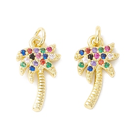 Rack Plating Brass Micro Pave Cubic Zirconia Pendants, Real 18K Gold Plated, Long-Lasting Plated, Coconut Tree