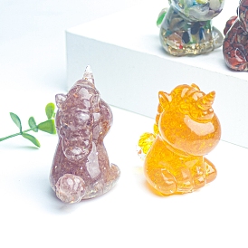 Resin Unicorn Display Decoration, with Natural & Synthetic Gemstone Chips inside Statues for Home Office Decorations