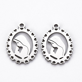 Ion Plating(IP) 201 Stainless Steel Pendants, Cut, Oval with Woman