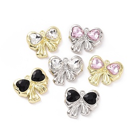 Rack Plating Alloy Glass Pendants, Bowknot & Heart Charms, Cadmium Free & Lead Free & Nickle Free