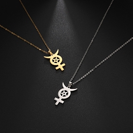 201 Stainless Steel Astrology Priest Symbol Pendant Necklace, Feminism Jewelry for Women