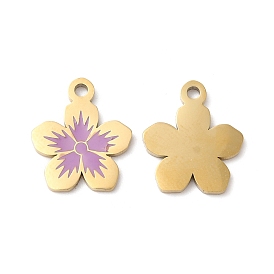 Ion Plating(IP) 316L Surgical Stainless Steel Charms, with Enamel, Flower Charm