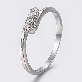 304 Stainless Steel Finger Rings, with Cubic Zirconia