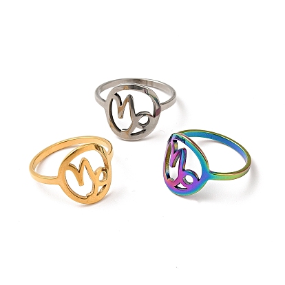 201 Stainless Steel Constellations Capricorn Finger Ring for Women