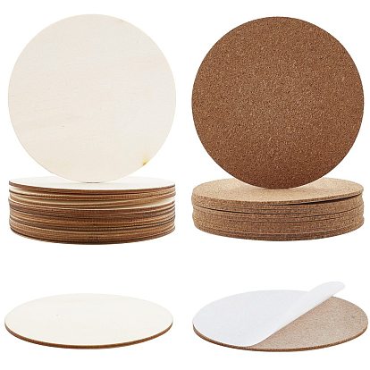 Flat Round Shape Unfinished Wood Slices, with Cork Insulation Sheets