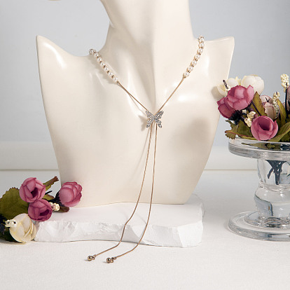 Сплав кристалл горный хрусталь бабочка искусственный жемчуг бисер лариат ожерелья для женщин, белые
