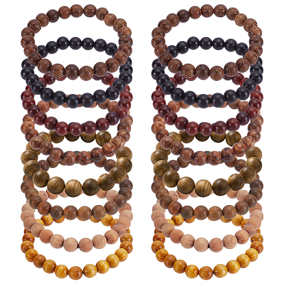 16шт. 8 стили браслет из натурального сандалового дерева с круглыми бусинами, эластичный, для мужчин и женщин