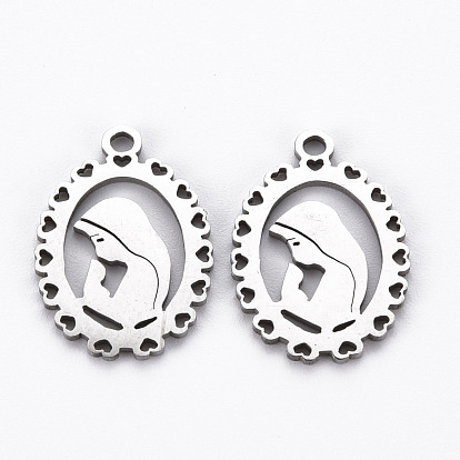 Ion Plating(IP) 201 Stainless Steel Pendants, Cut, Oval with Woman