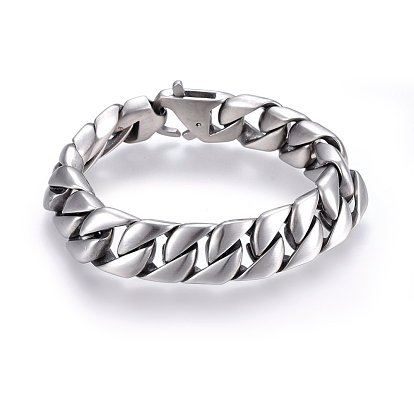 304 Stainless Steel Curb Chains Bracelets, with Lobster Claw Clasps