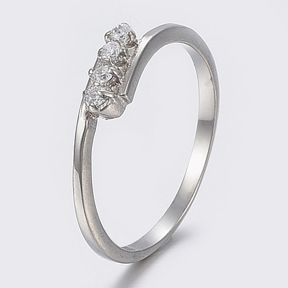 304 Stainless Steel Finger Rings, with Cubic Zirconia